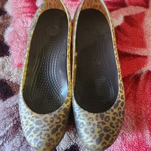 CROCS Leopard Print Women's Ballet Flats - Yellow Brown